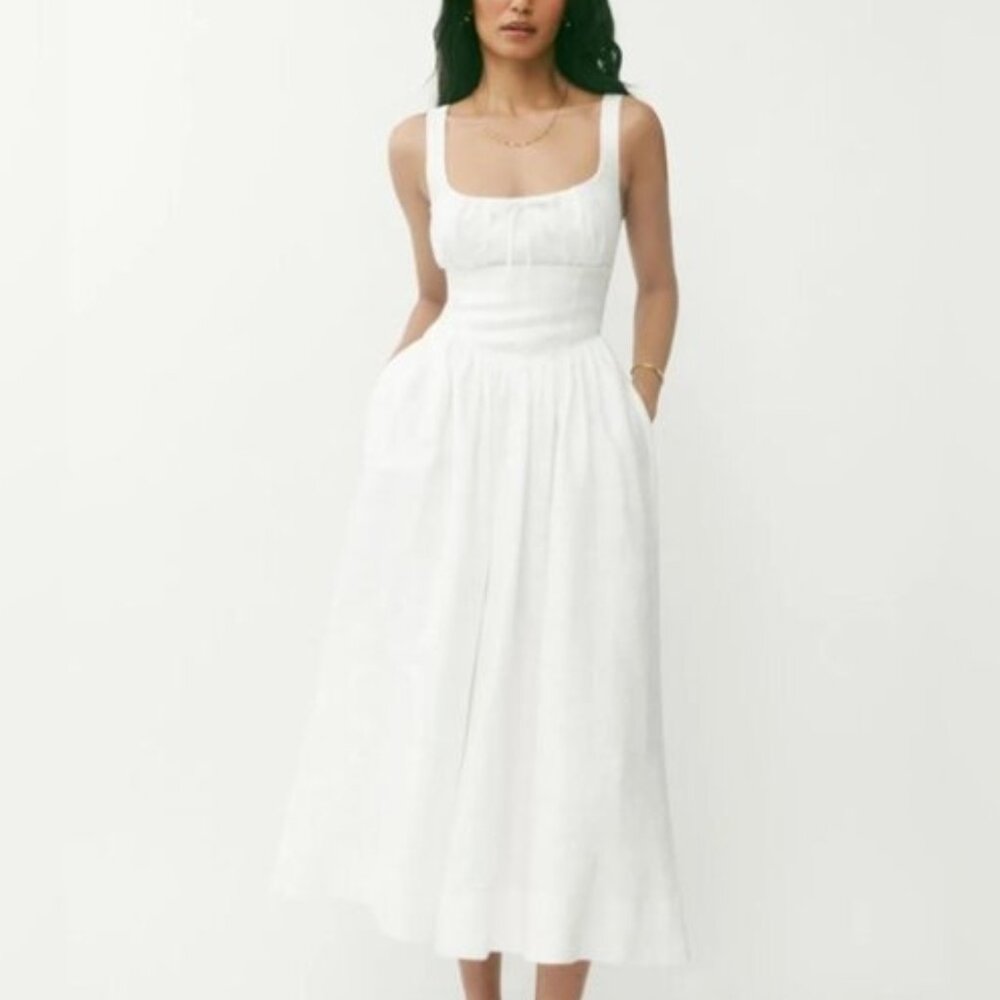 NEW Reformation Balia Linen Sleeveless Midi Dress in White | US 6 UK 10 - Picture 6 of 16